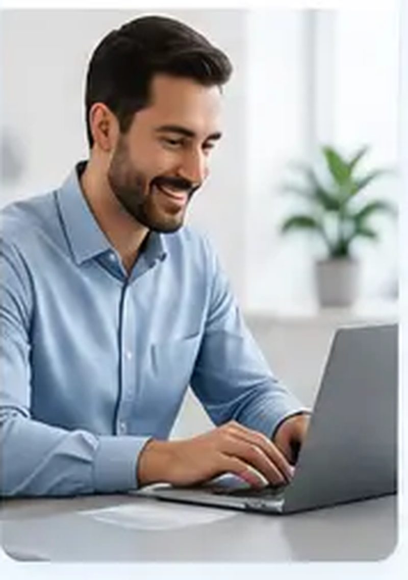 Buyer typing a sourcing requirement on a laptop at a desk