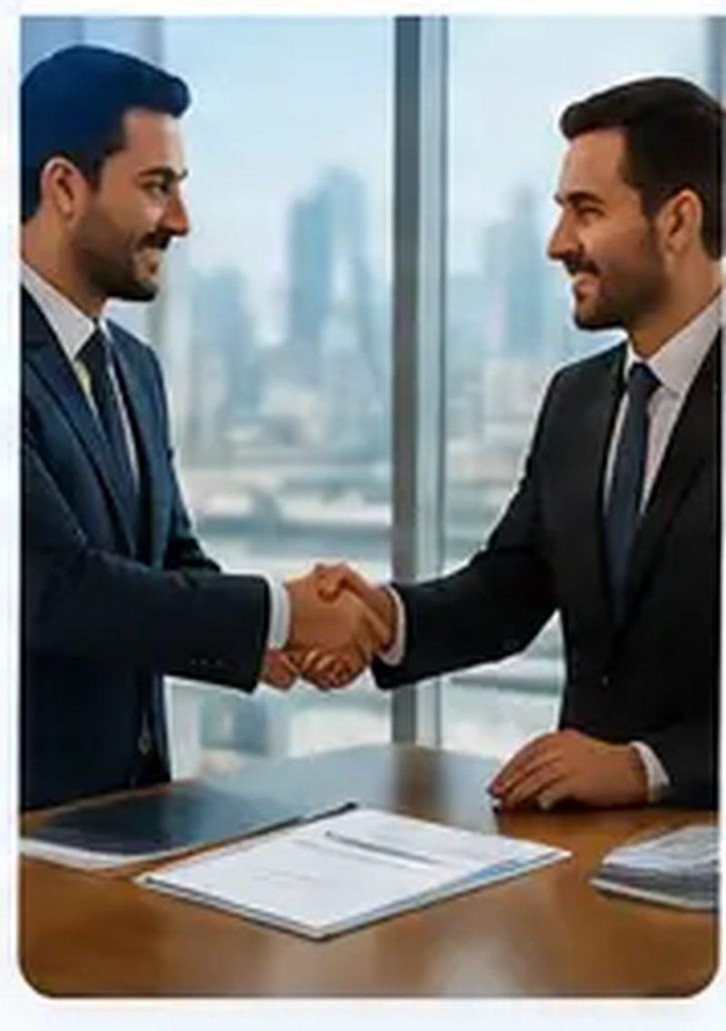 Two business people shaking hands after agreeing to work together